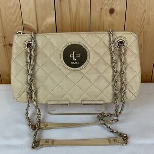 DKNY Quilted Leather Shoulder Bag with Chain Strap - Cream